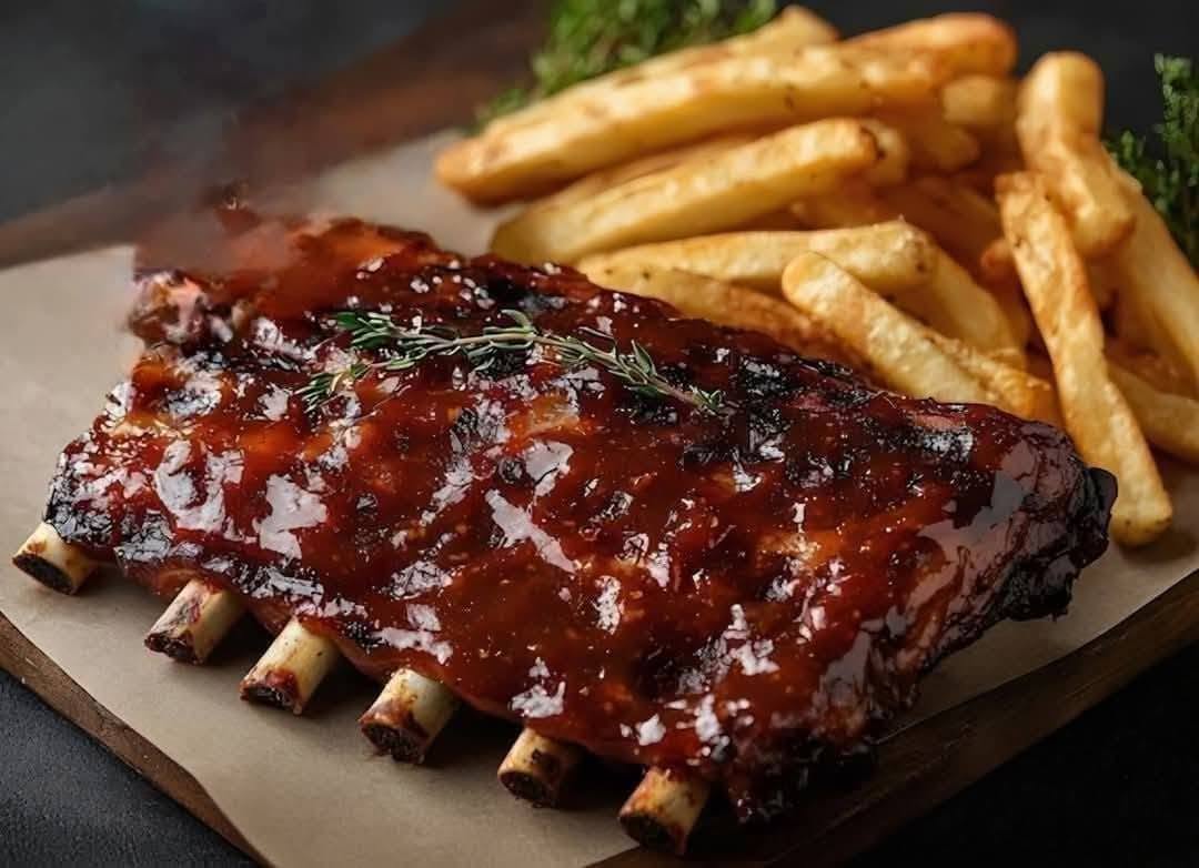 Barbecue ribs with fries